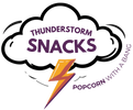 Logo of Thunderstorm Snacks with a cloud and lightning bolt design on a white background